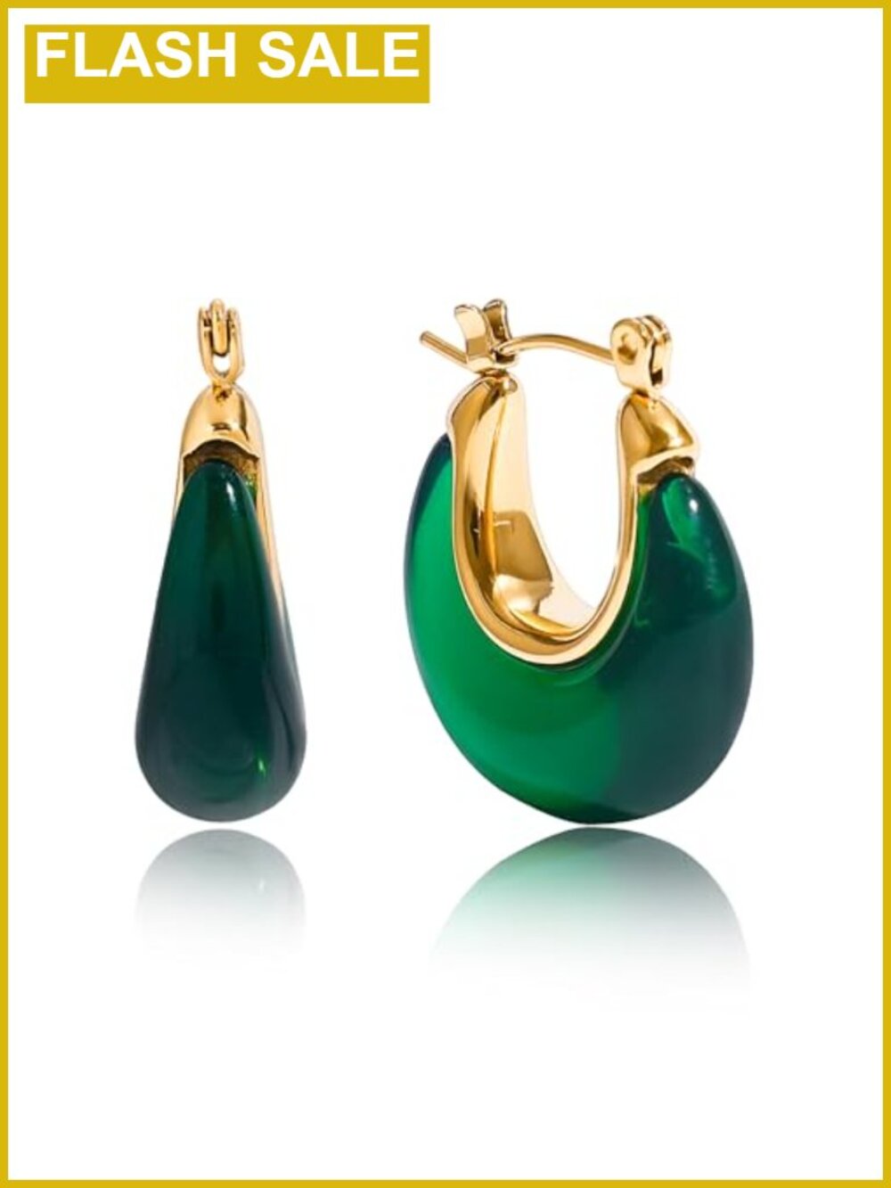 Chunky Gold Tone Brass Hoop Earrings Resin Statement Women
